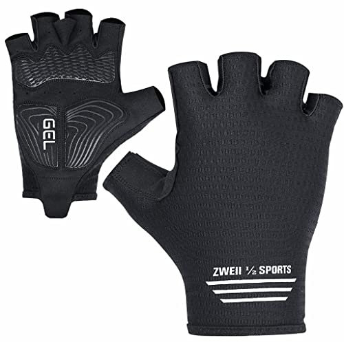 Zweii ½ Sports Herren Damen Fahrradhandschuhe Halbfinger Atmungsaktiv Freizeit Sommer Fahrradhandschuhe Gel Dämpfung Atmungsaktiv Anti-Rutsch Outdoor MTB Handschuhe (M, Schwarz - Weiß)