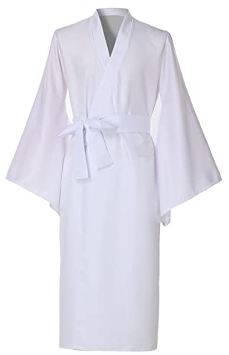 BPURB Herren japanische Yukata traditionell Kimono Robe Pyjamas Bademantel Morgenmantel Langarm V Ausschnitt mit Gürtel Weiß