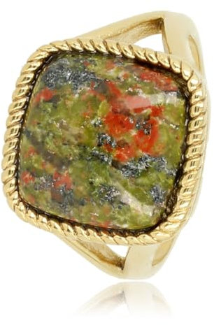 My Bendel Siegelring Gold mit Unakite-Edelstein- Stylischer Ringe für Damen mit echtem Edelstein - Bleibt schön und Verfärbt nicht - Stapeln Ringe - mit Luxuriösen Geschenkverpackung