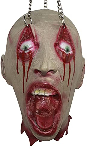 AOFOX Halloween-Zombiekopf, simulierter abgeschnittener toter Kopf, blutige Leichenteile, die abgetrennten Kopf hängen, für Halloween-Dekoration, Spukhaus-Requisiten
