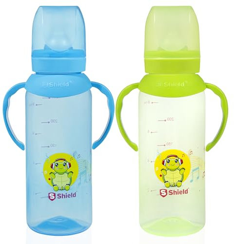 Feeding Bottles with Handles, 2-Pack (250 ml / 9 oz) – BPA-Free PP, Silicone Nipples for 12 Months+ Infants & Toddlers, Travel Caps Included
