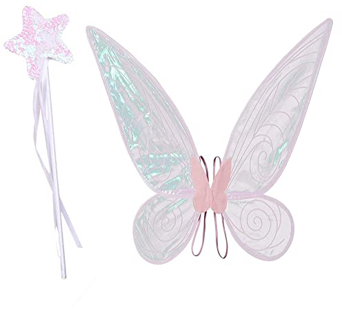 Aunaeyw Fee Flügel für Mädchen Kinder Erwachsene Schmetterling Fee Flügel Elf Engel Flügel Halloween Kostüm für Sparkle Princess Party Favor (Pink fairy wings with Magic Wand)