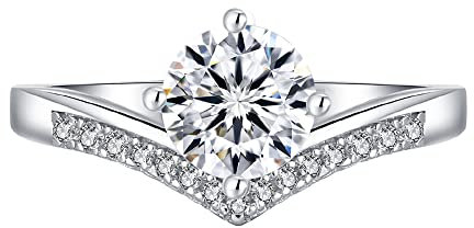 GUILOPOER Verlobungsring Damen Moissanite Ringe, 1 ct Solitärring echt Moissanit Diamant, VVS1 D Farbe, 925 Silber Weißgold beschichtet Trauring Eheringe, Verlobung Hochzeit Geschenk, Größe