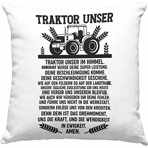 Trendation Traktor Unser Kissen mit Füllung 40x40 Geschenk Lustig Landwirt Spruch Bauer (Grau)