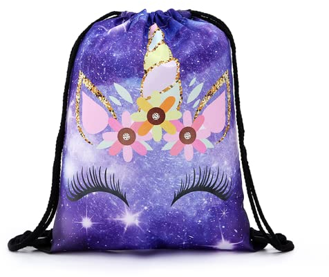 YKKJ Einhorn Kordelzugtasche,Einhorn Kordelzug Rucksack Turnbeutel Gym Sack Beutel 3D Fullprint Rucksack Kordelzug Leinwand Tasche für Jungen Mädchen Gym School Swimming Pool Beach Camping Travel