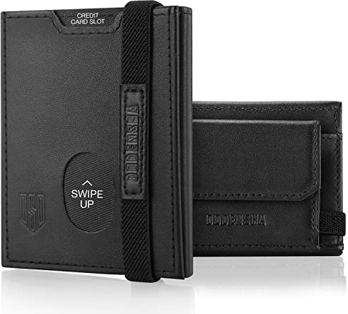 DODENSHA Portefeuille pour Homme avec Porte Monnaie | Portefeuille pour Homme RFID Porte-Cartes avec XL Porte-Monnaie | 6 Fentes pour Cartes | 1 Fente pour Carte ID | Bande élastique | Noir