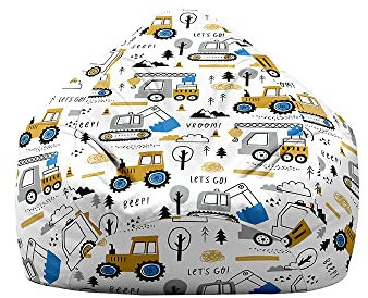Treer Sitzsack ohne Füllung, für Kinder & Erwachsene, Lazy Bean Bag, Karikatur Traktor Drucken Sitzsäcke Sitzsackbezug, Spielzeug Aufbewahrung Sitzkissen mit Reißverschlus (80x90 cm,Traktor)