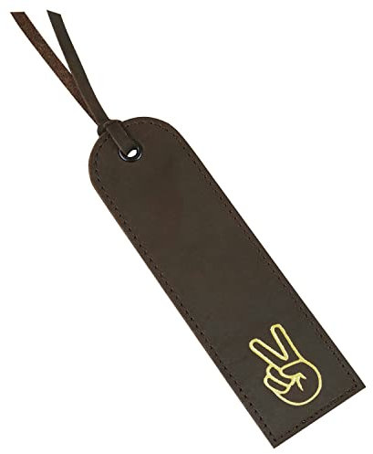 Leder-Lesezeichen, handgefertigt – Echtleder-Lesezeichen für Damen und Herren – perfektes Geschenk für Bücherwürmer und Leser Peace-Zeichen (Peace-Hand)