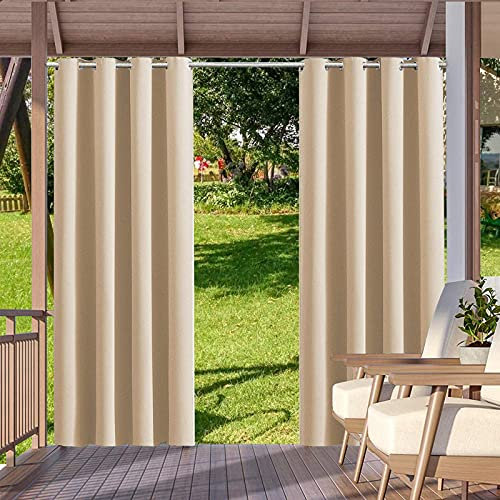 AZZRRO Set mit 2 Wasserdichten Outdoor-Vorhängen, mit PVC-Ösen, wärmeisolierter Verdunkelungsvorhang für Pergola, Gartenhaus, Pavillon, Veranda (79 x 110 Zoll) 200 x 280 cm (B x L)