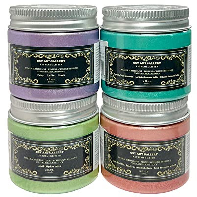 CSY art gallery Metallic Acrylic Paint Set Super Shiny Pearl Painting Canvas Wood Ceramic Crafts Art Paints 60 ml (Pack of 4) (Sparks Fantasy)