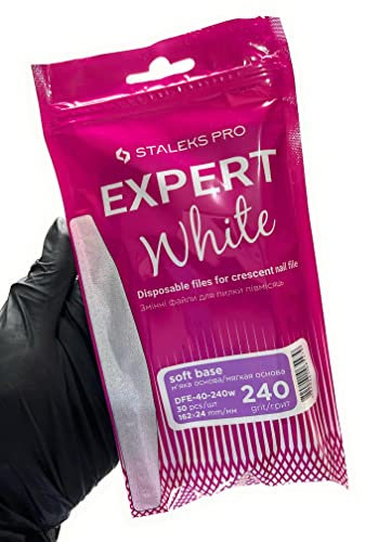 Staleks Lot de 30 limes jetables blanches pour lime à ongles en forme de croissant - Grain 240