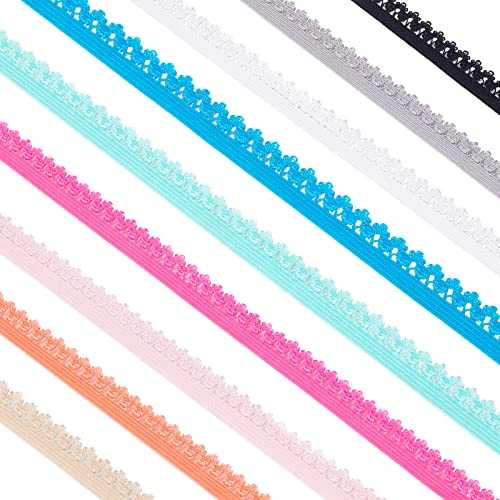 GORGECRAFT 27 Yard Spandex Spitzenband Rüschen Elastische Stirnbänder Unterwäsche Elastischer Rand Stretch Farbige Elastische Spitzenborte Zum Nähen von Haargummi Dessous 9 Farben