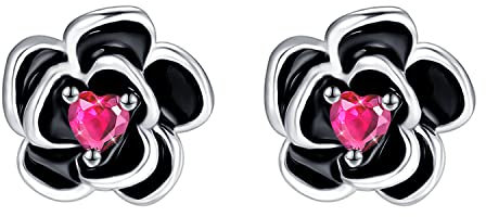 Yinsen Orecchini Nero Rose Fiore Donna Argento 925 Gioielli Regalo Natale Regalo Mamma Compleanno Per Moglie Amiche