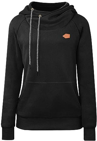 Cassiecy Women's Hoodies Long Sleeve High Neck Pullover Hoodie Autumn Winter Casual Sweatshirt With Kangaroo Pockets (black,L)