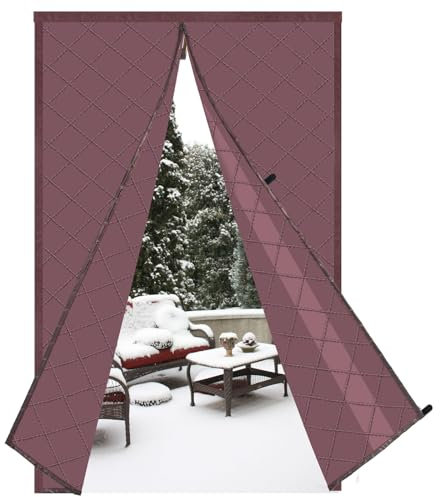 Risareyi Tenda Magnetica Isolante Termica per Porte 85x190cm, Marrone Oxford Tenda Termica da Esterno Inverno Copertura Porta Patio, Imbottitura in Fibra di Poliestere, Chiusura Automatica