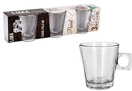 CASA E BENESSERE Set da 3 Tazzine in Vetro Trasparente nido d'ape per caffè Espresso, Colazione capacità 8 cl, Bicchierini per Bevande, Tazze thè turco, Lavabili in lavastoviglie (Lima x3 8CL)