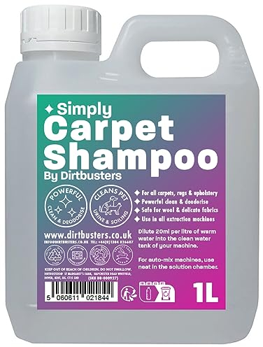 Dirtbusters Simply Carpet Cleaner Shampoo Solution, Powerful 3-In-1 Carpet Cleaner Solution To Clean All Soiling & Neutralise Odour, Urine & Stains (1L)