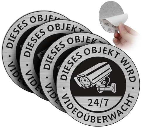 DAOUZL Videoüberwachung Schild, 4 Stück Achtung Kamera Schild, Achtung Videoüberwachung für Privatgrundstück,Achtung Kamera überwachung,Schild Videoüberwachung, Aluverbund Warnhinweis für Innen Außen