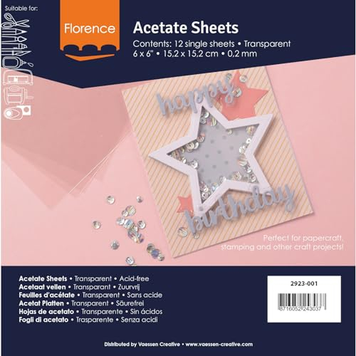 Vaessen Creative Florence Acetat Platten - Quadratisch Kraftpapier - 15,2 x 15,2 cm - Transparent - 10 Stück - für Scrapbook, Karten und Basteln - Hitzebeständig