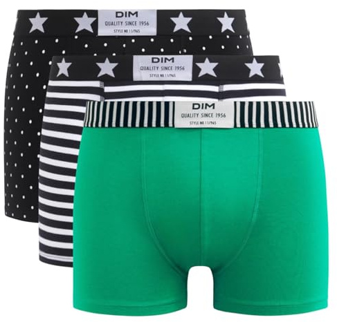 Dim Herren Boxer Vibes Cotton Stretch x3 Schwarz/Weiß/Grün 3XL