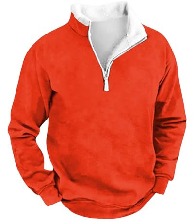 uxxnjfg Pull Polaire Homme Marque Hiver Col Roulé Sweat-Shirt Black Friday 2023 Sweat Homme sans Capuche Chaud Oversize 1/4 Zippé Sweatshirt Manche Longue Laine Coton Pull Pas Cher Safran L