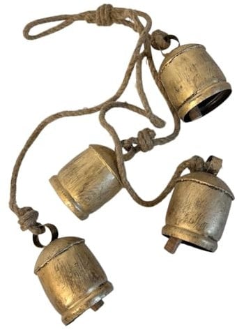 CENMEN 4-teiliges Glückskuhglocken-Set – große Kuhglocken aus Metall an Seil zum Aufhängen an der Wand