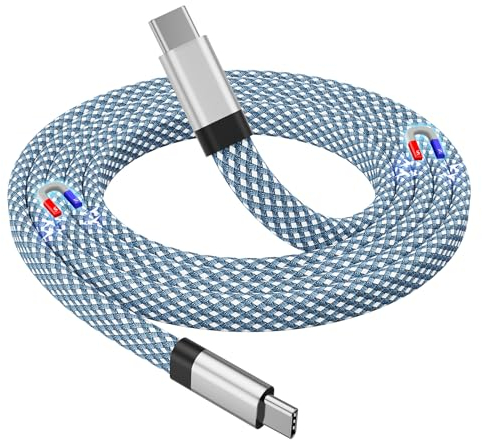 Magtame USB C Cable, Magnetic Coiled 3.3ft Flat Type C Fast Charging Cable, 60W(3A), Compatible for USB C Devices, Samsung Galaxy, Blue
