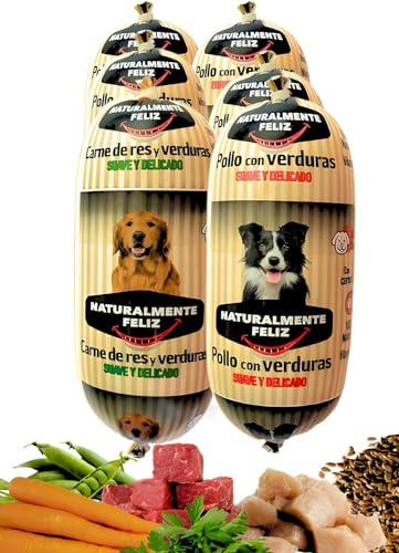 Naturalmente Feliz Natürliches hausgemachtes Hundefutter, Nassfutter mit Fleisch und Gemüse, 90 % Fleisch (6 x 450 g) (gekochtes Huhn, Rindfleisch und Gemüse), Nassfutter