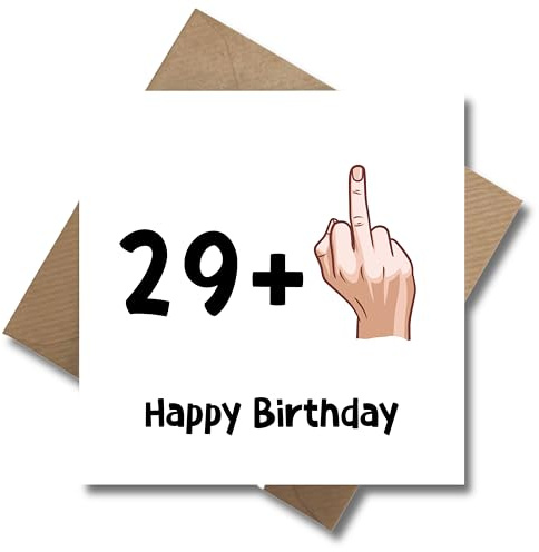 WBdesignz 30 Humorvolle Geburtstag Karte mit Umschlag - Mittelfinger Glückwunschkarte zum 30. Geburtstag 29 + 1 Happy Birthday (125 x 125 mm)