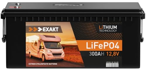 EXAKT LiFePO4 12V 300Ah inkl. BMS Lithium Batterie Bootsbatterie Wohnmobil Batterie Solarbatterie Lithium Solar USV ersetzt 280Ah 200Ah