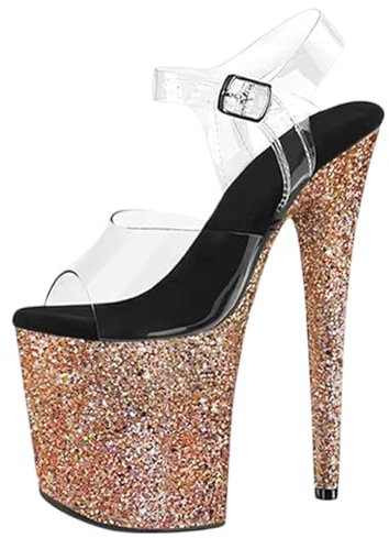 Tacchi Alti da Donna. Sandali con Cinturino alla Caviglia e Plateau. Décolleté con Tacco a Spillo e Punta Aperta. Sandali da Festa. Scarpe da Pole Dance. Tacchi da 8 Pollici,Rose Gold,43 EU