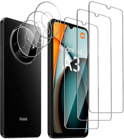 QZJinchen Lot de 6, 3 x Verre Trempé pour Xiaomi Redmi A3 et 3 x Protection Caméra Arrière. bords incurvés 2.5D,HD Transparent, Dureté 9H Glass ，Compatible avec Red mi A3
