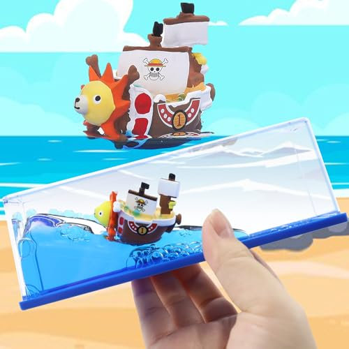 Queryifv Kreuzfahrtschiff Fluid Drift Flasche,Thousand Sunny Cruise Ship One Piece Going Merry Schiff in Flasche,Unsinkable Black Pearl Piratenschiff, One Piece Schiff im Glas für Büro und Haus Deko