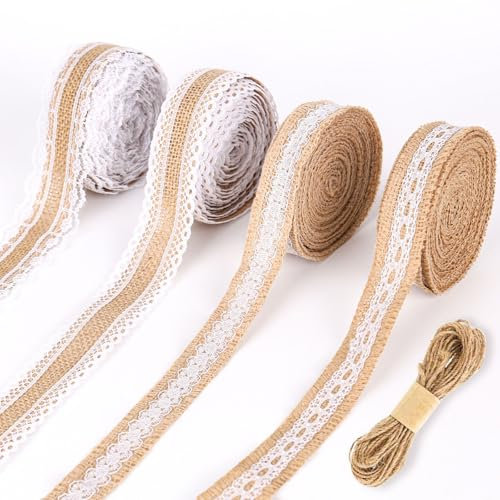 bssmmai Cinta de yute, cinta de yute, vintage, para regalo, San Valentín, cinta de tela de arpillera para manualidades, aniversario, día de la madre, decoración, boda, fiesta, manualidades (estilo 2)