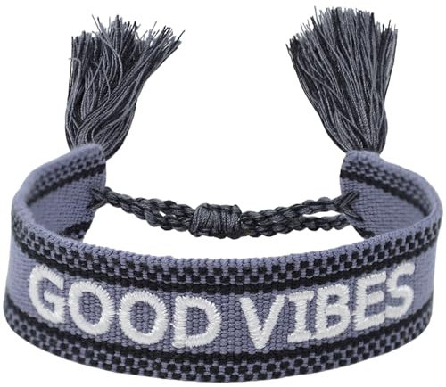 Selfmade Jewelry Armband Stoff Schwarz - Gewebtes Web Armband Damen Stoff - Geschenkidee Muttertag Freundin Damen (GOOD VIBES)