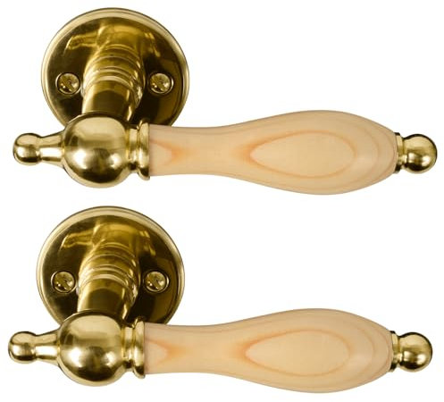HOME IT® Maniglia per Porta in Ottone con Impugnatura Naturale – Rosette, Placchetta per Chiave e Viti Incluse – Design Danese Elegante e Solido per Porte Interne (30-45 mm)