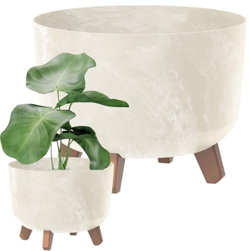 DTU24 Blumentopf, Pflanzgefäß auf Beinen, Blumentopf aus Kunststoff, matt, runde Form (ø 24 cm, Beton Creme)