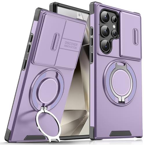 für Samsung Galaxy S24 Ultra Hülle mit Mag-Safe,S24 Ultra Hülle mit Magnetisch Ring Ständer Kameraschutz Case Schutzhülle Handytasche Handyhülle für Samsung S24 Ultra 5G (Lila)