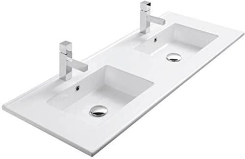 Ben Mercure Waschbecken 121x46x2 cm - Weiß Glanz - Waschbecken für Unterschrank, Waschtisch für Badmöbel Set