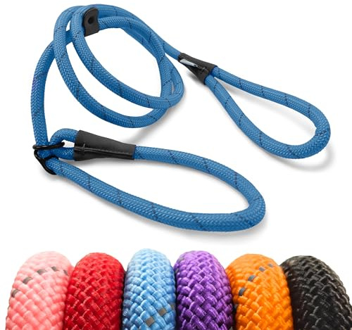 HugglePets Advanced 2-in-1 Reflective Dog Slip Lead & Head Halter - Blue (180cm) Strong Rope Dog Lead with High Visibility Reflective Material & Figure 8 Configuration for Dogs up to 50kg