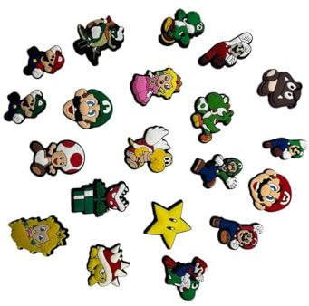 Mario Bro Shoe Charms for Crocs, Cartoon Mario Shoe Charms Set with Different Patterns for Croc Clog Sandals Bracelet Wristband Decoration for Kids Boys Girls