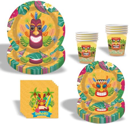 Deko Hawaii Party Set,Tropische Palme Blatt Partygeschirr Set,Hawaii Tropische Dekorationen, für Kindergeburtstag Geburtstagsdeko 10 Gäste ﻿