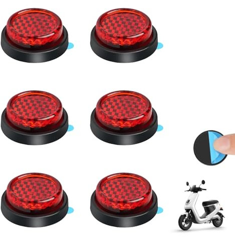 6 Pcs Motorcycle Reflectors, License Plate Self Adhesive Reflectors, Small Round Rear Stick-on Reflectors, Red Safety 24mm Mini Reflectors for Electric Vehicle, Motorcycle Bicycle Trailers Gate Posts