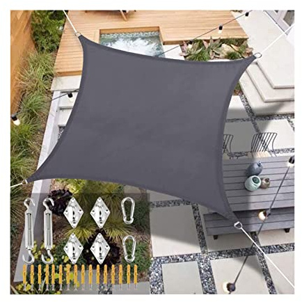Sunshade Cloth Gray Sun Shade Sail Rectangle Shade Sails with Rope and M6 Hardware Kit Stainless Steel, Sunscreen Awning Canopy UV Block for Patios Yard Garden Outdoor Activi