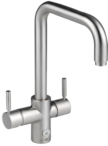 InSinkErator 4 in 1 U-Shape Kitchen Sink Mixer Tap, Water Filter Tap & NeoTank, Instant Hot, Cold, Filtered & Near-Boiling Water Faucet, Brushed Steel