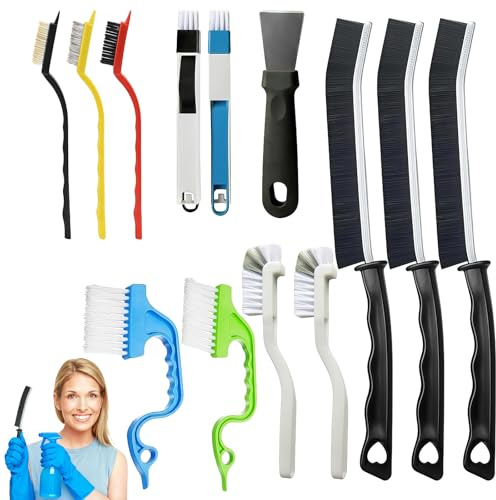 16 Pcs Crevice Cleaning Brush Set, Hard Bristle Gap Cleaning Tools with Scrapers & Wire Brush for Kitchen, Bathroom, Oven, Window Track, Tile Grout, Narrow Corners Cleaning