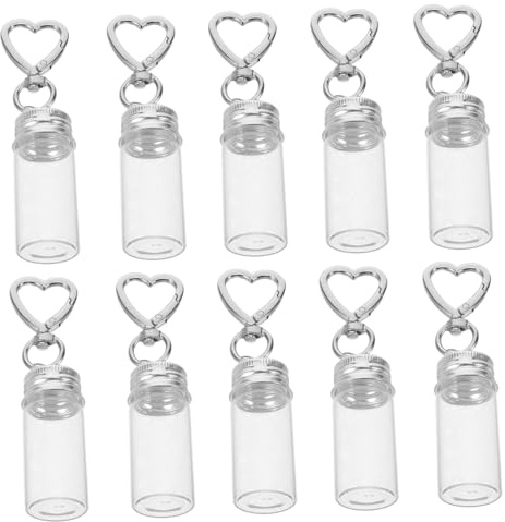HEALSOPTHY 10pcs Small Glass Wishing Bottle Keychain Charm for Diy Crafts Wedding Decor Party Favors Hanging Miniature Jars
