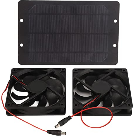 Naroote Solarlüfter, Solarabgase -Lüfter 10W 12V 2A Solarpanel mit Doppelventilator Siliziumplastik mit Stromspeicherfunktion Gewächshaus -Lüfter für Kleine Hühnermantel, Gewächshaus, Schuppen,