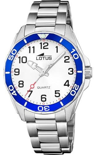 Lotus Jungenuhr Analog aus Edelstahl | Quarzwerk, Kinderuhr, Widerstandsfähiges Mineralglas, Wasserdicht 5 ATM 18860/3