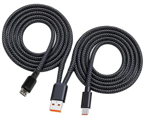 AYHYHLJZJ 2-in-1 USB 6.0A Kabel – Nylon Ladekabel (1,2 m) mit USB-A zu USB-C und Micro-USB – Schnellladen für iPhone 16/15, iPad Pro/Air, Galaxy S24 Android und mehr – Schwarz